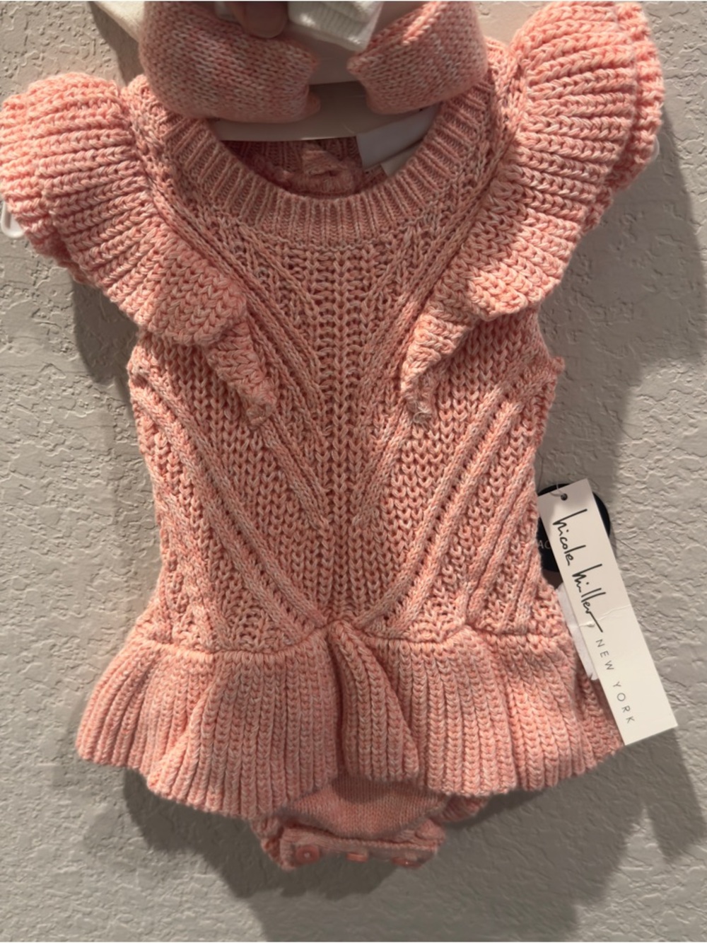 Nicole Miller Pink Knit Baby Dress Set with Cream Socks